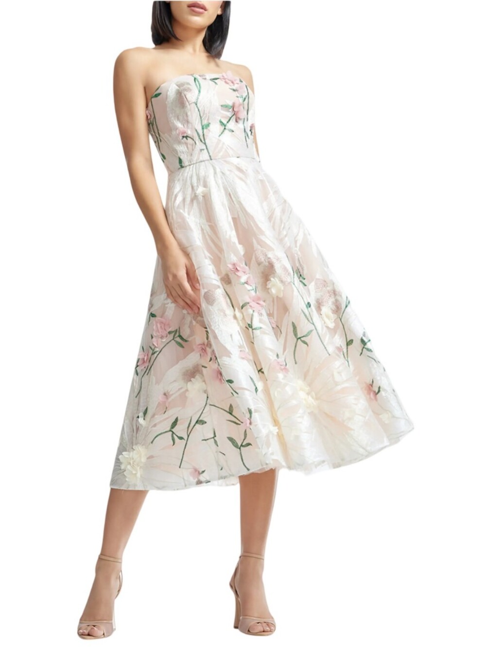 Dress the Population "Kailyn" midi dress-floral embroidery & 3D Flowers
